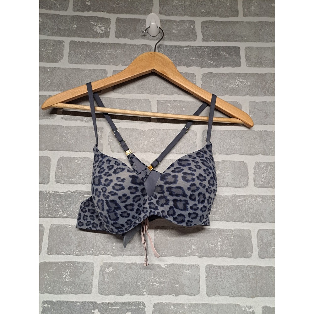 Victoria‎ Secret Bra Incredible  Leopard Print Blue Blac Push Up Padded Size 32C